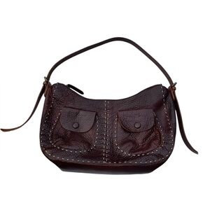 Sundance Chocolate Brown Distressed‎ Pebbled Leather Hobo Shoulder Bag
